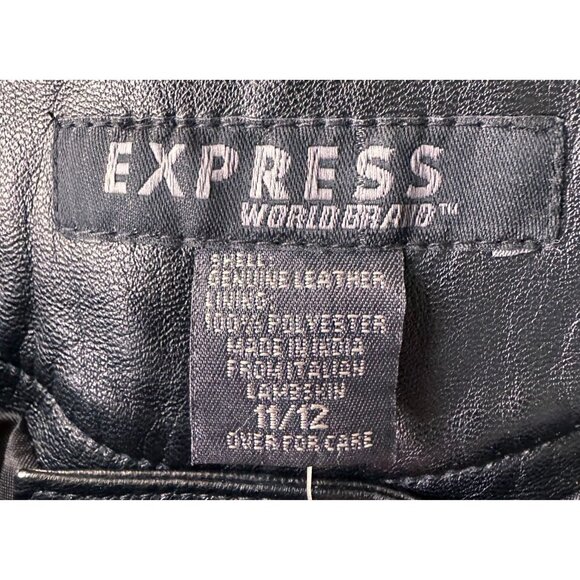 VTG Express World Black Leather Pants Size 11/12 High Rise Straight Leg … - Picture 10 of 12